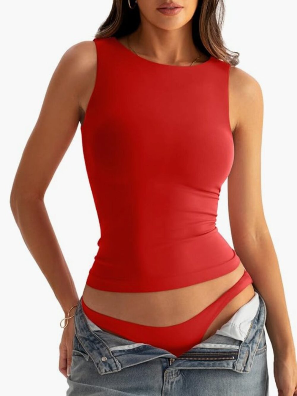 Red High Neck Slim Fit Tank Top
